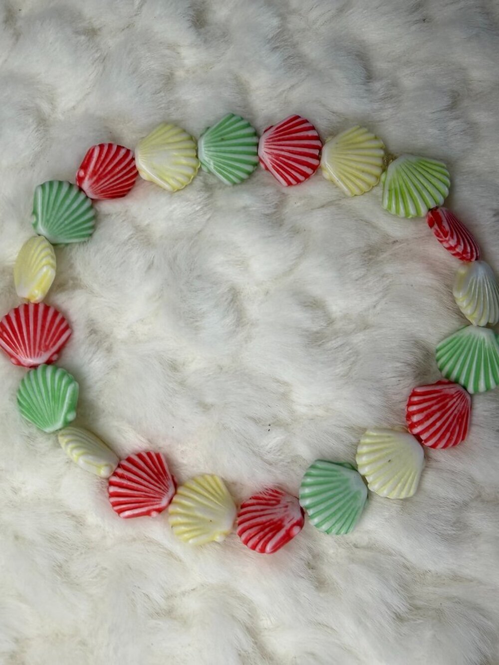 Handmade Red/Green/Yellow Seashell Stretch Bracelet- Women's Small